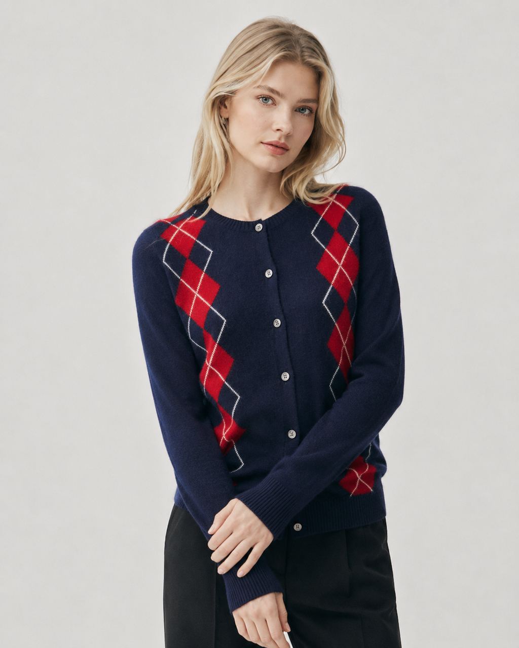 Argyle Crew-Neck Cardigan