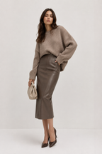 Split-Hem Leather-Effect Pencil Skirt