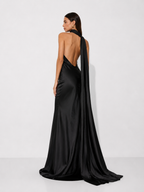 Draped Halter Train Maxi Dress