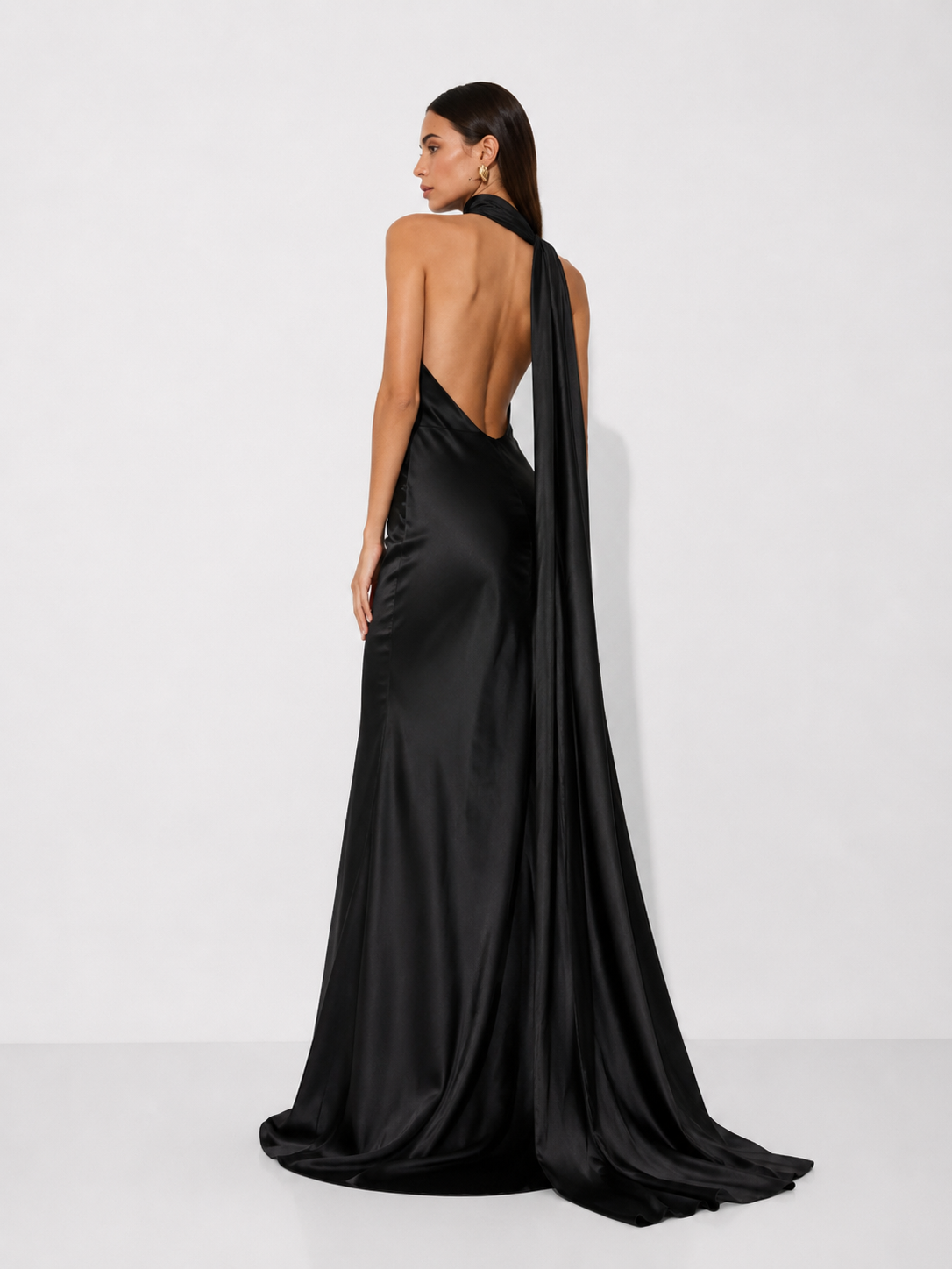 Draped Halter Train Maxi Dress