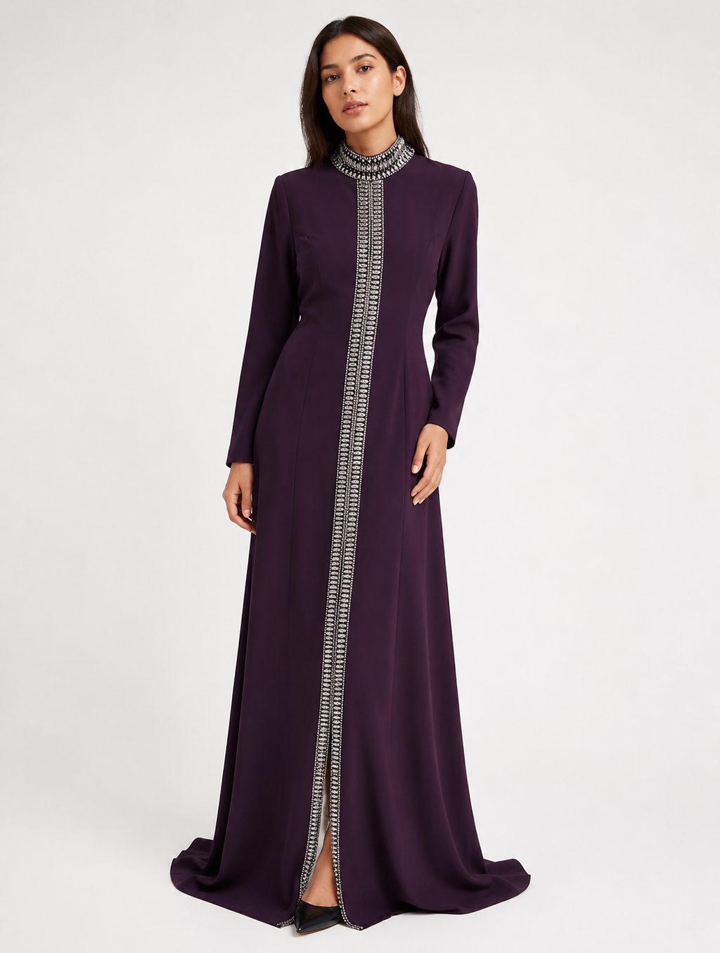 High-Neck Zip-Front Maxi Dress