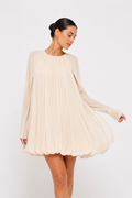 Draped Long-Sleeve Mini Dress