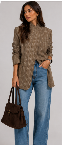 Pinstripe Cape-Shoulder Blazer