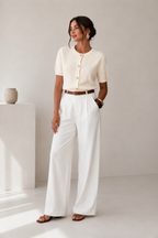Pointelle Knit Short Sleeve Cardigan with Golden Buttons