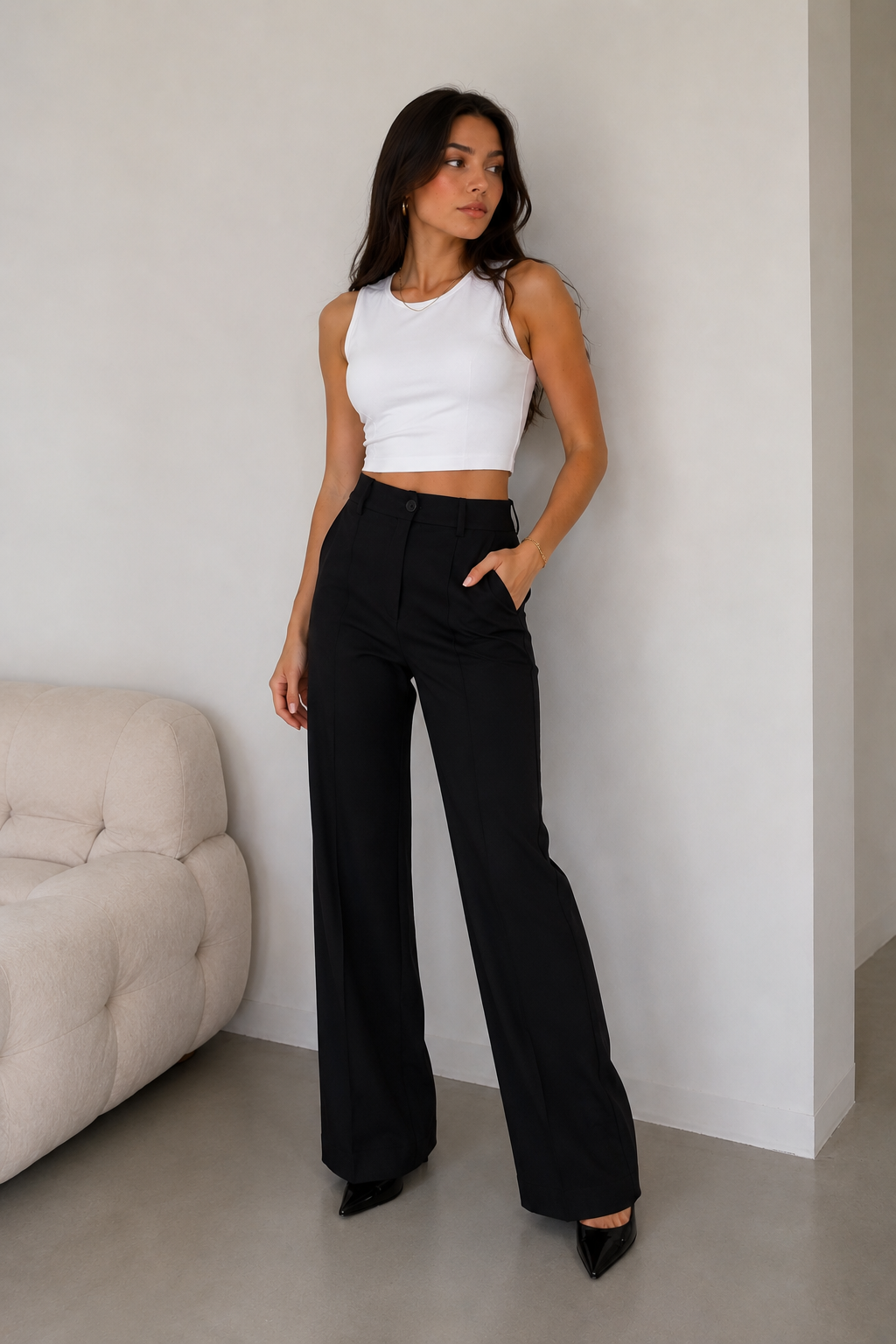 High-Waisted Wide-Leg Tailored Trousers