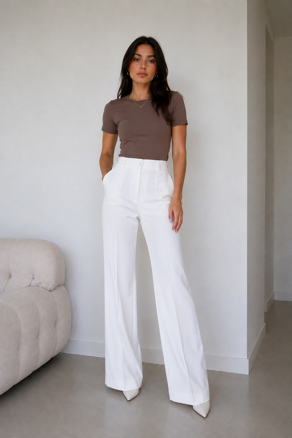 High-Waisted Wide-Leg Tailored Trousers