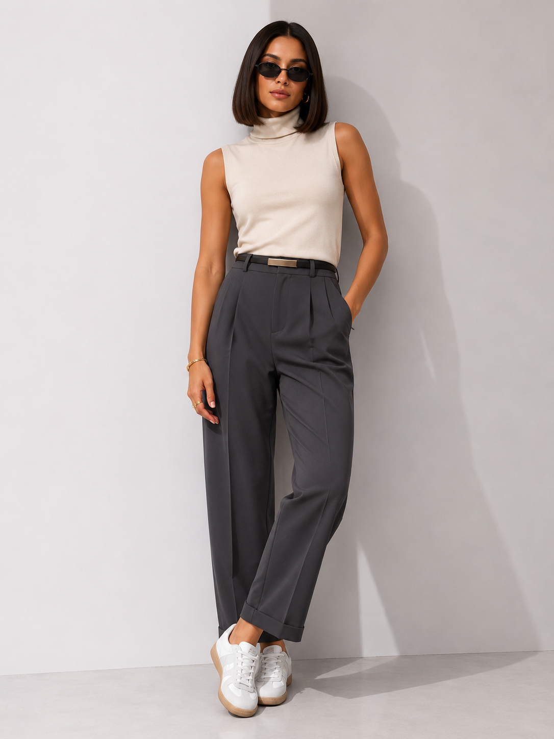 High-Waisted Tailored Straight-Leg Trousers