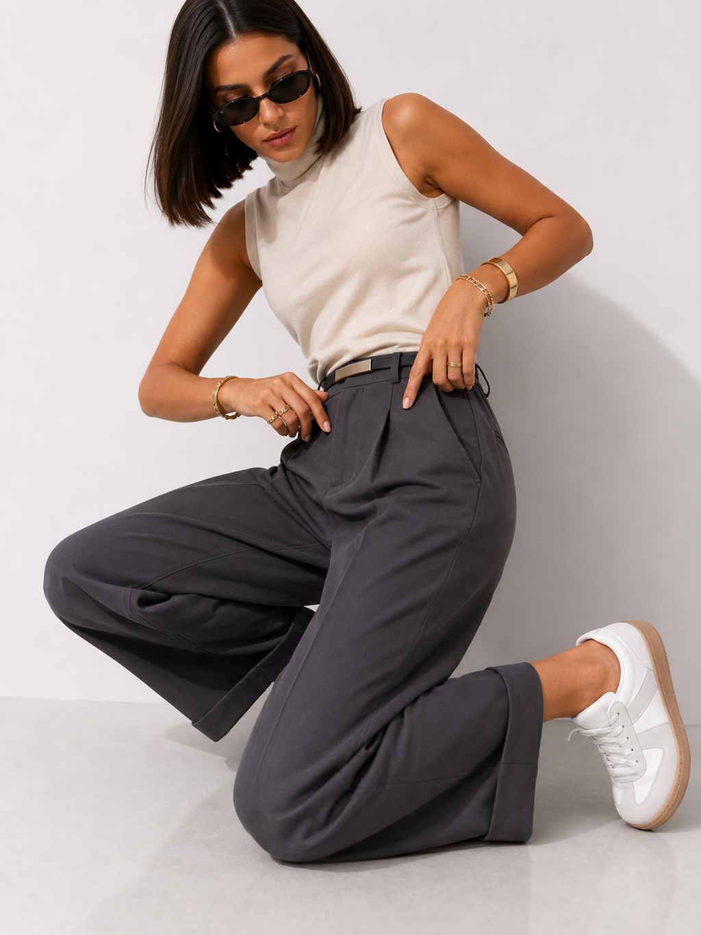 High-Waisted Tailored Straight-Leg Trousers