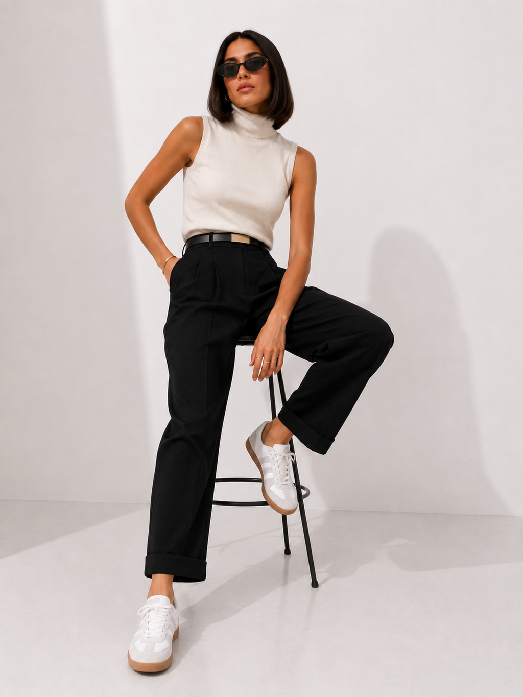 High-Waisted Tailored Straight-Leg Trousers