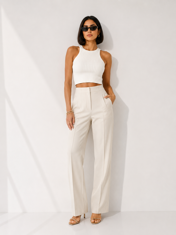 High-Waisted Tapered Tailored Trousers