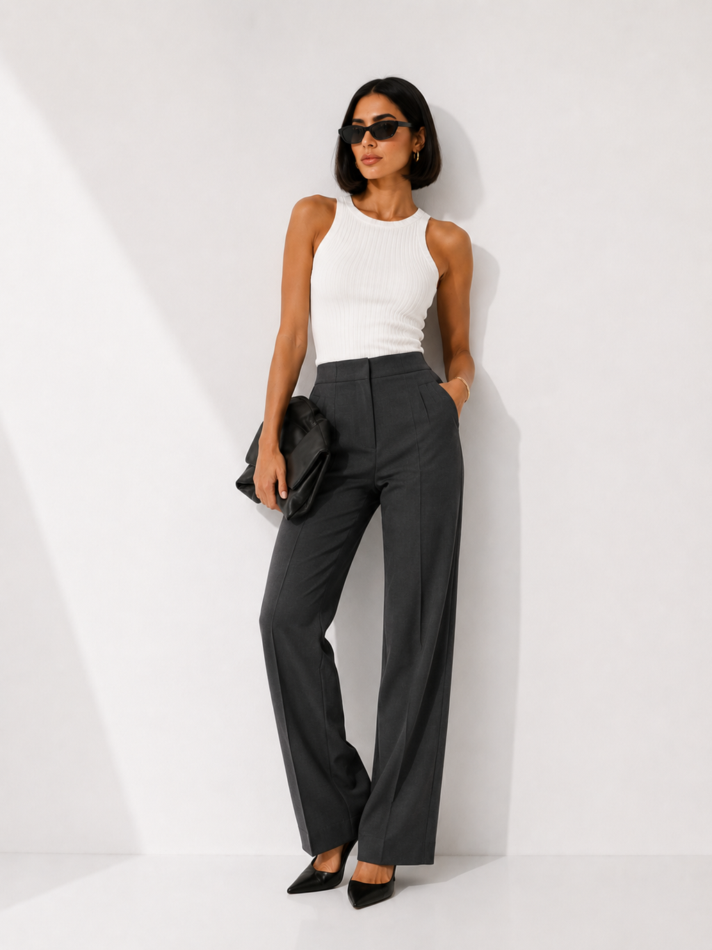High-Waisted Tapered Tailored Trousers