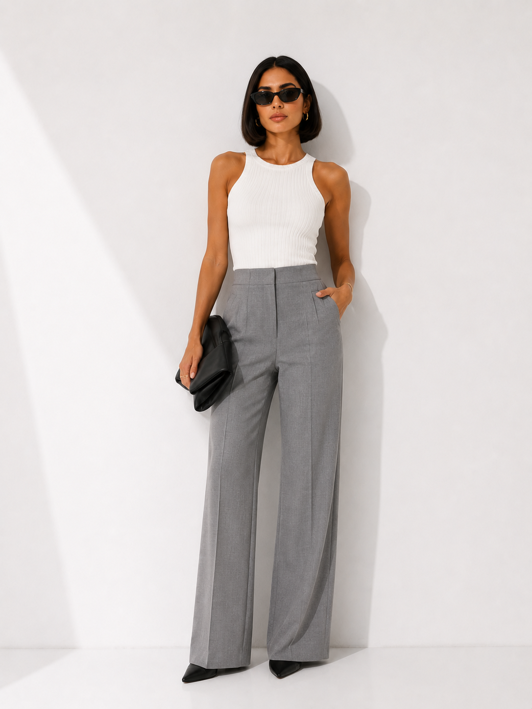 High-Waisted Tapered Tailored Trousers