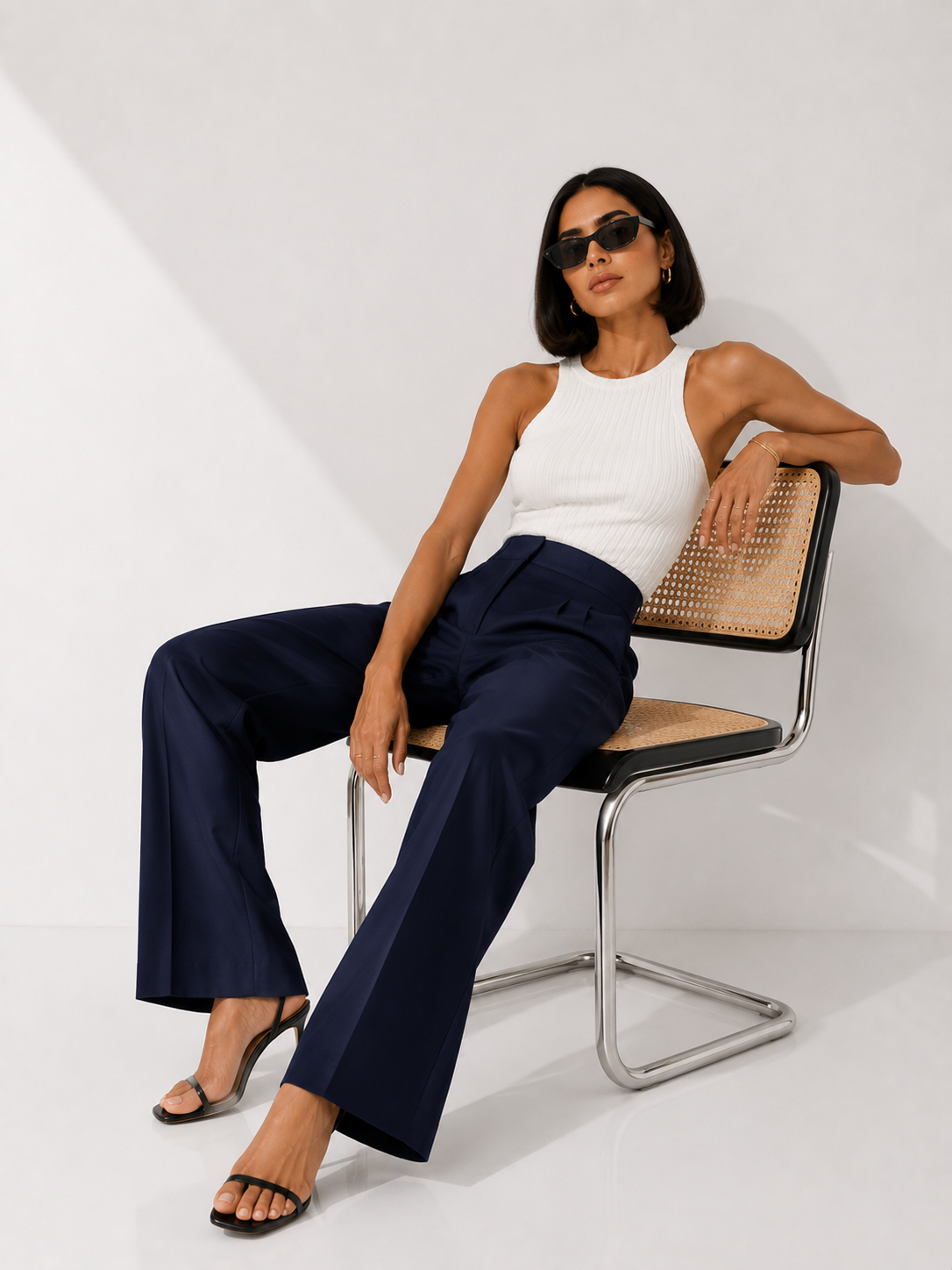 High-Waisted Tapered Tailored Trousers