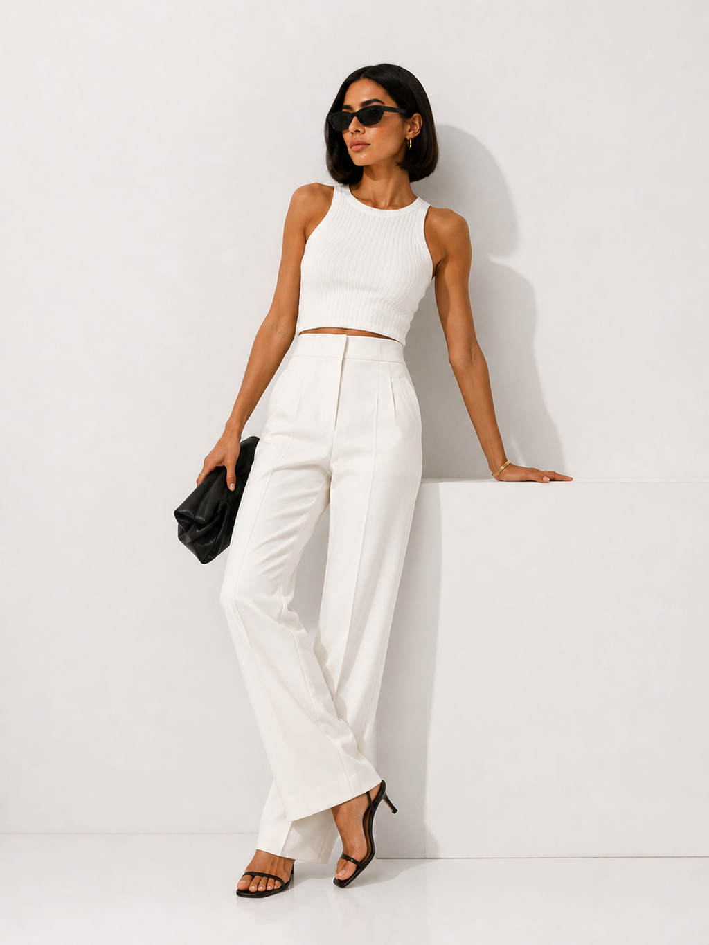 High-Waisted Tapered Tailored Trousers