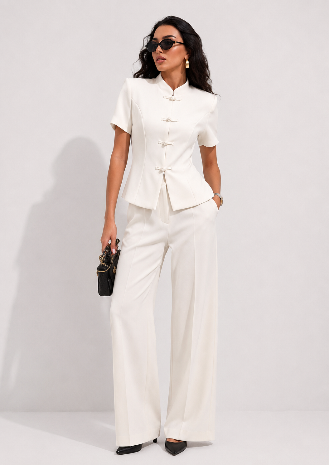 Mandarin Collar Frog Closure Blazer