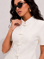 Mandarin Collar Frog Closure Blazer