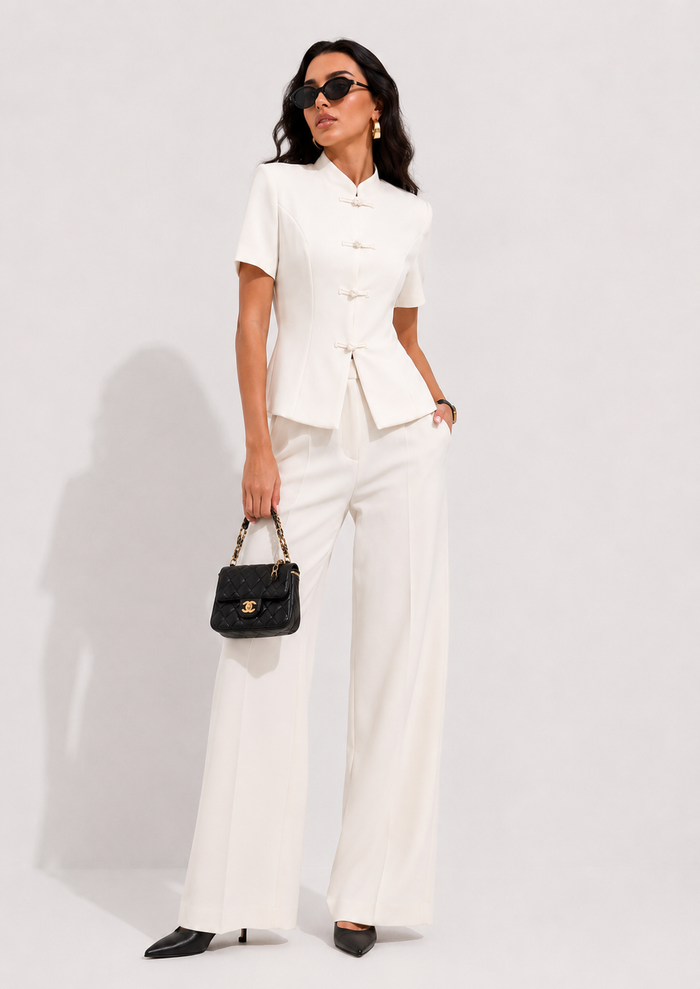 Mandarin Collar Frog Closure Blazer