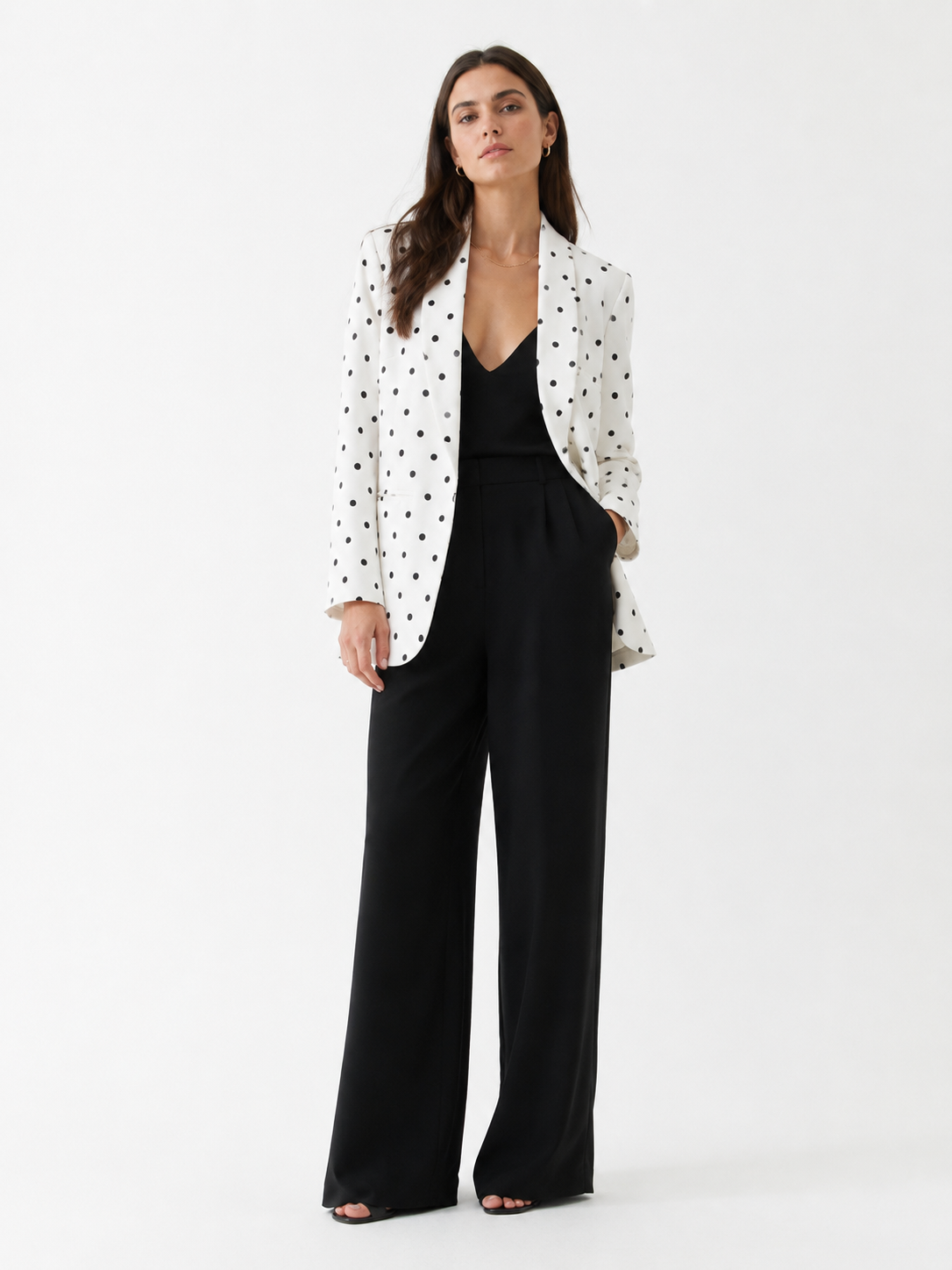 Polka Dot Single-Button Blazer