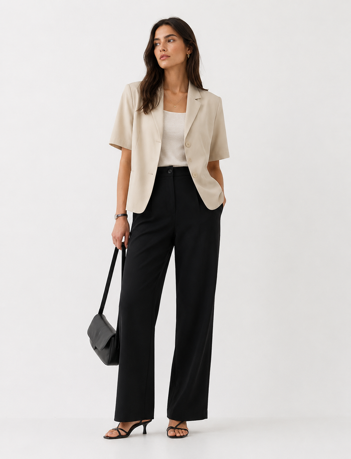 Relaxed Short-Sleeve Cropped Blazer