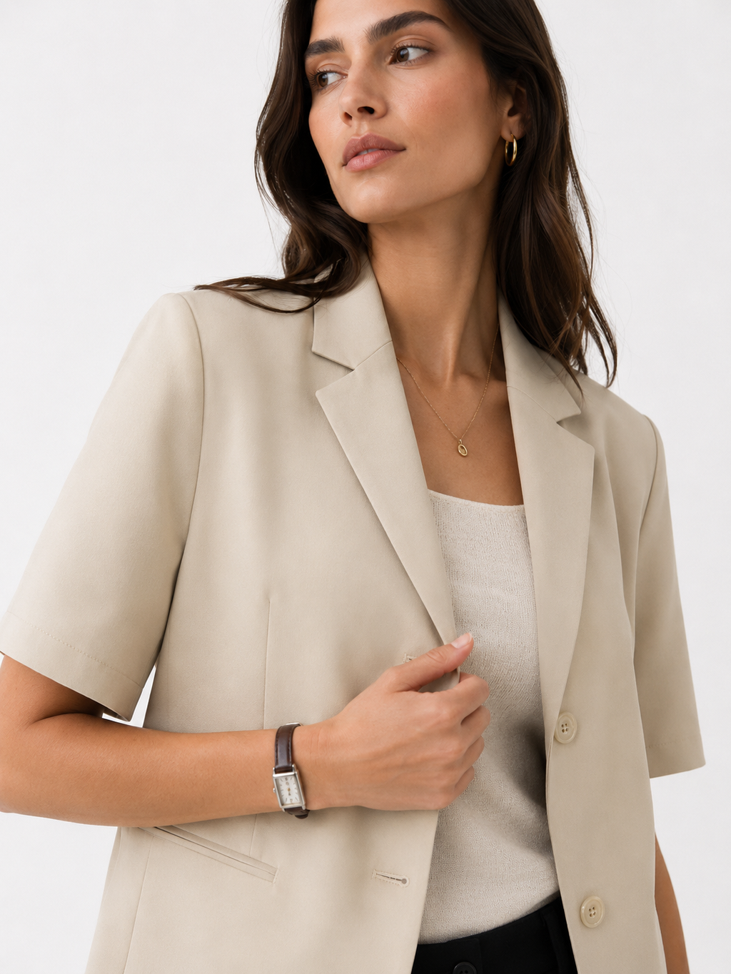 Relaxed Short-Sleeve Cropped Blazer