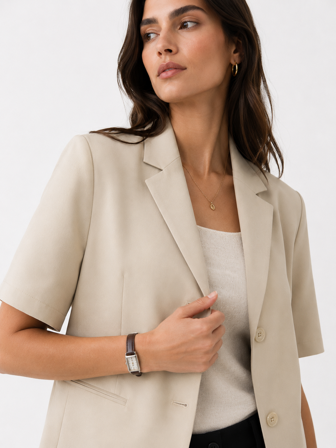 Relaxed Short-Sleeve Cropped Blazer