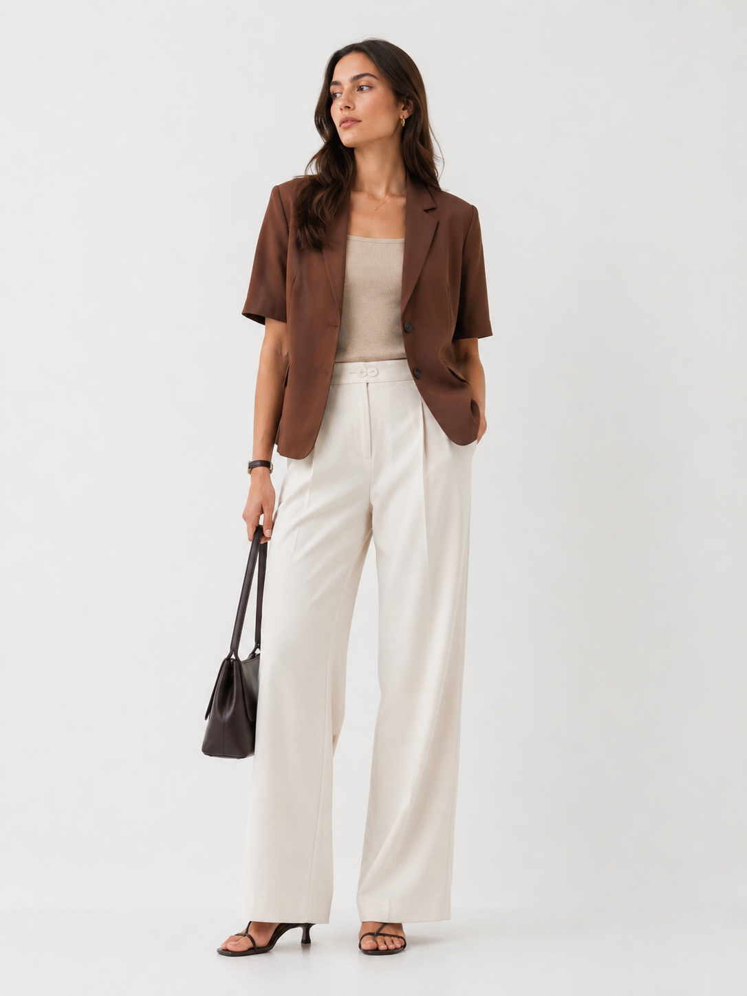 Relaxed Short-Sleeve Cropped Blazer
