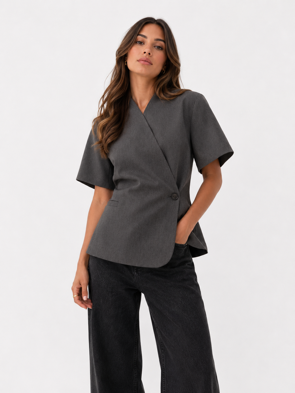 Asymmetric Wrap Peplum Blazer