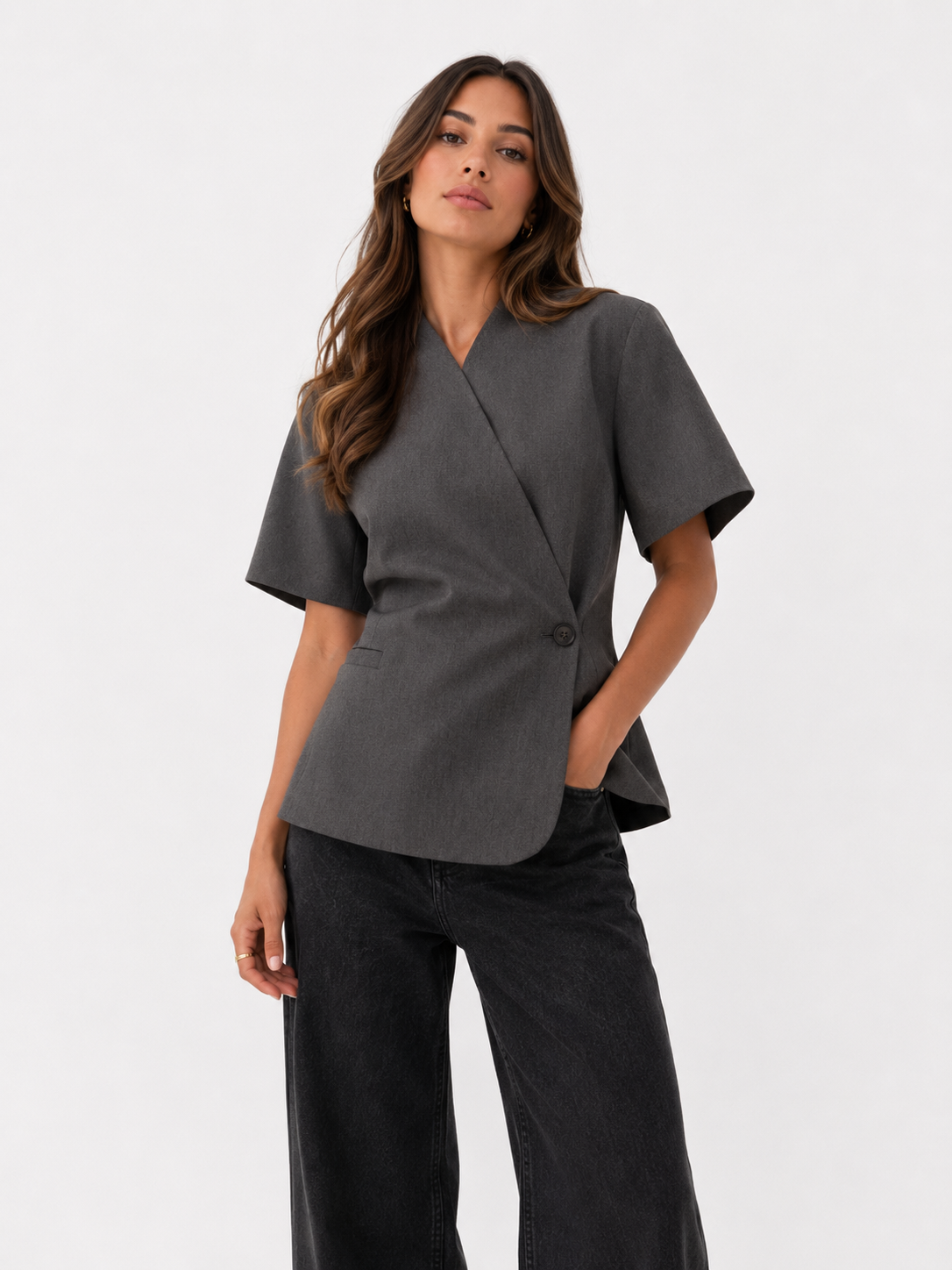 Asymmetric Wrap Peplum Blazer