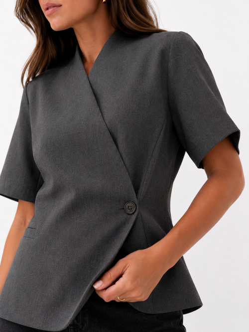 Asymmetric Wrap Peplum Blazer
