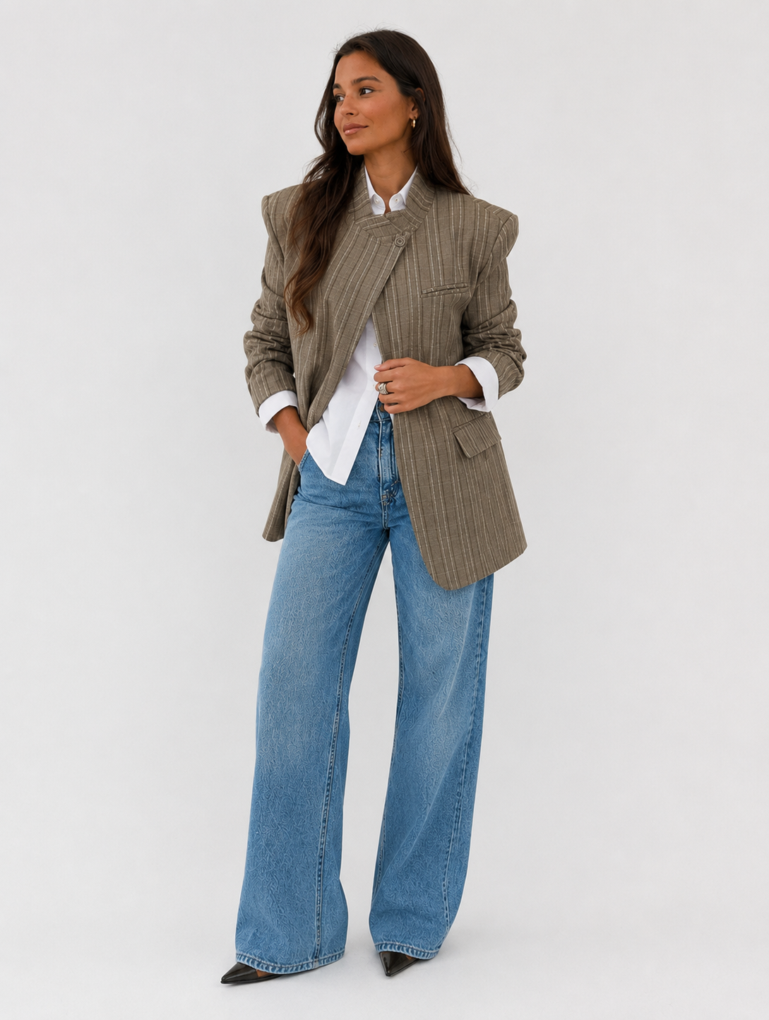 Asymmetric Pinstripe Structured Blazer