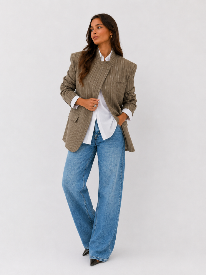 Asymmetric Pinstripe Structured Blazer