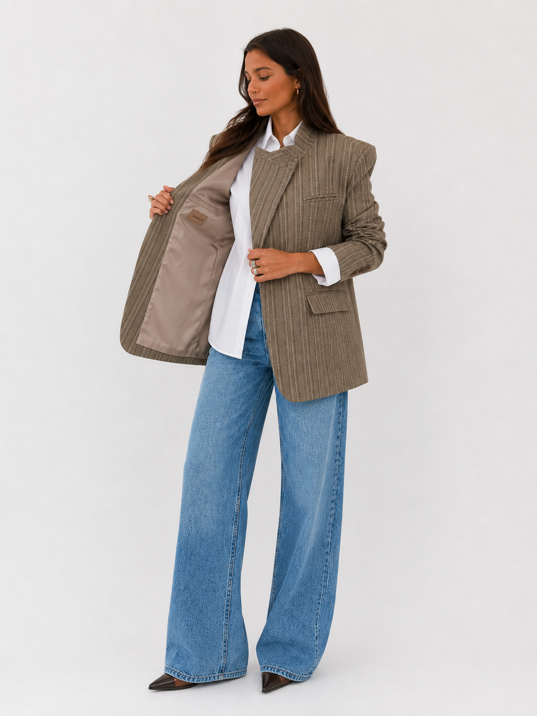 Asymmetric Pinstripe Structured Blazer
