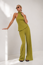 Cropped Halter Knit Top & Wide-Leg Trousers Set
