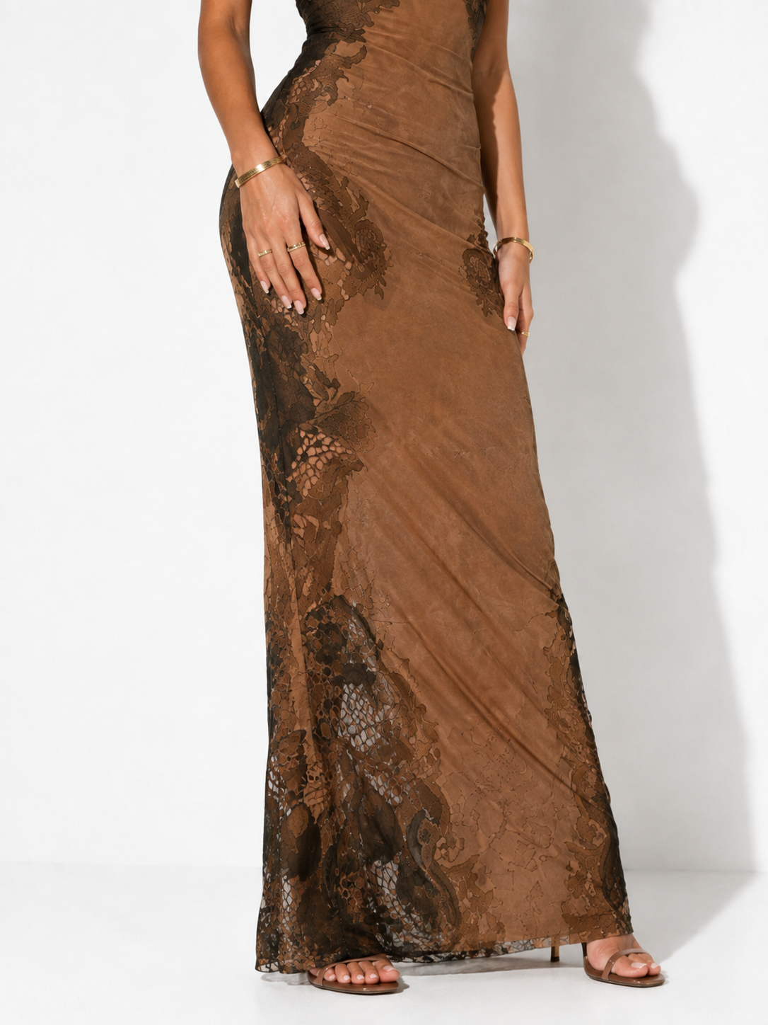 Abstract Print Halter Maxi Dress