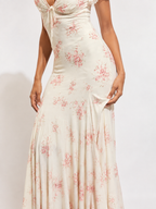 Floral Flutter-Sleeve Pleated Maxi Dress