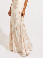Floral Flutter-Sleeve Pleated Maxi Dress