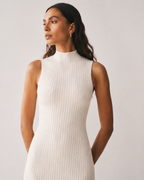 Contrast-Panel High-Neck Maxi Dress