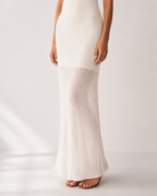 Contrast-Panel High-Neck Maxi Dress