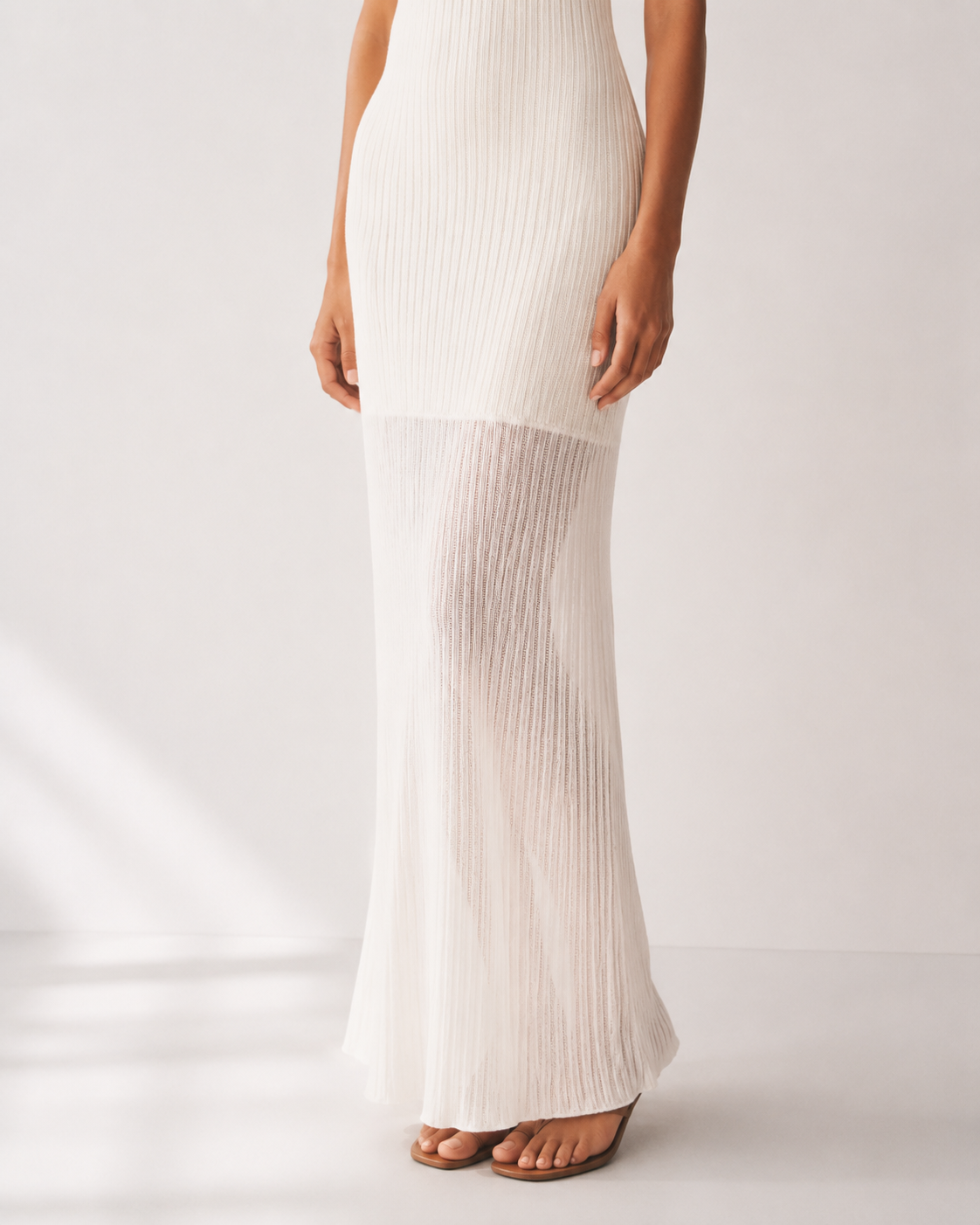Contrast-Panel High-Neck Maxi Dress