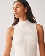 Contrast-Panel High-Neck Maxi Dress