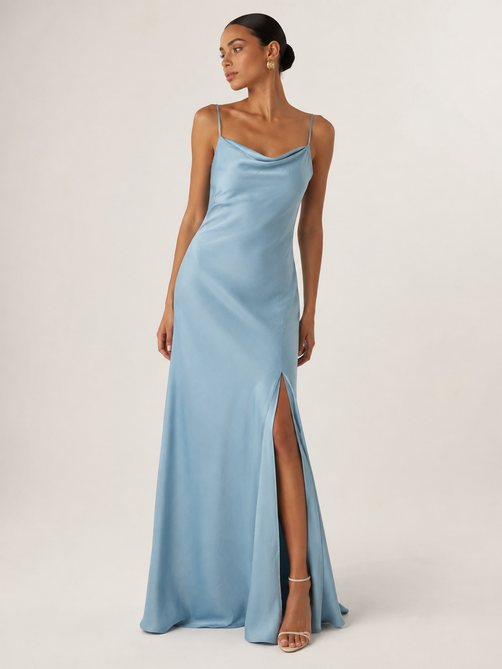 Asymmetric-Strap Draped Maxi Dress