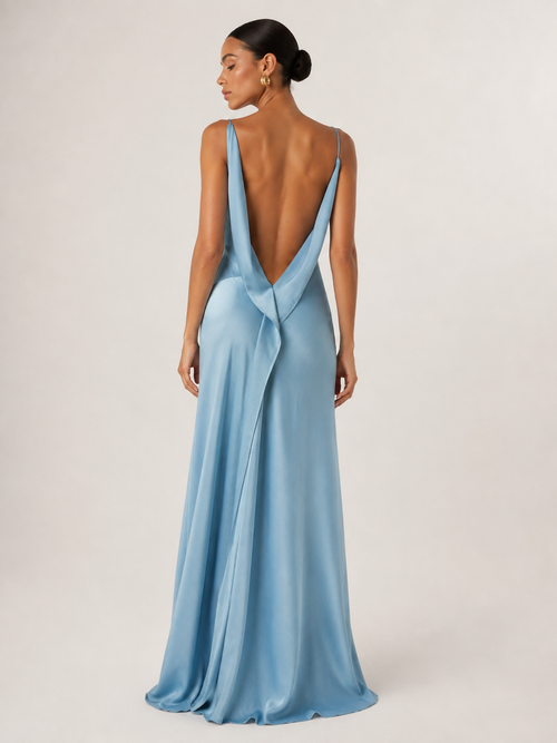 Asymmetric-Strap Draped Maxi Dress