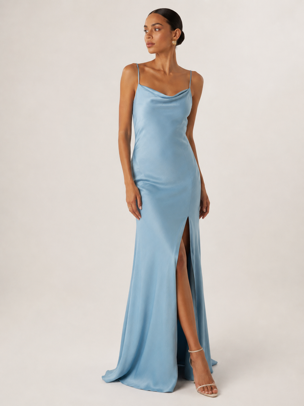 Asymmetric-Strap Draped Maxi Dress