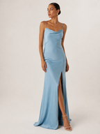 Asymmetric-Strap Draped Maxi Dress