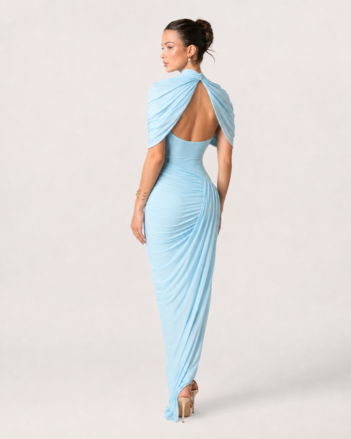 Asymmetric Cut-Out Long-Sleeve Maxi Dress