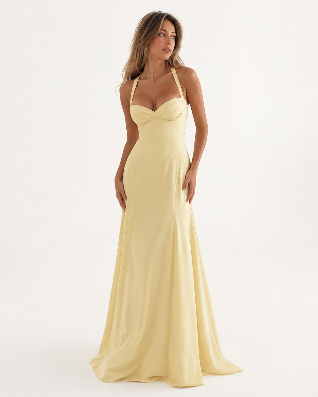 Lace-Up Back High-Split Maxi Dress