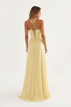Lace-Up Back High-Split Maxi Dress