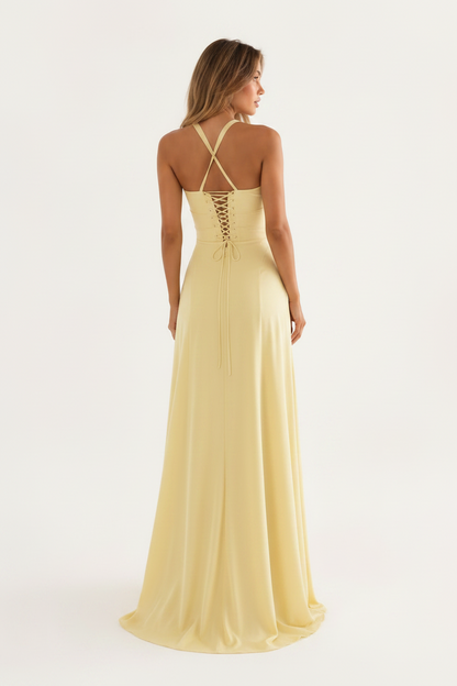 Lace-Up Back High-Split Maxi Dress