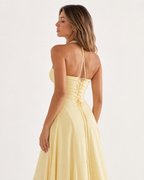 Lace-Up Back High-Split Maxi Dress