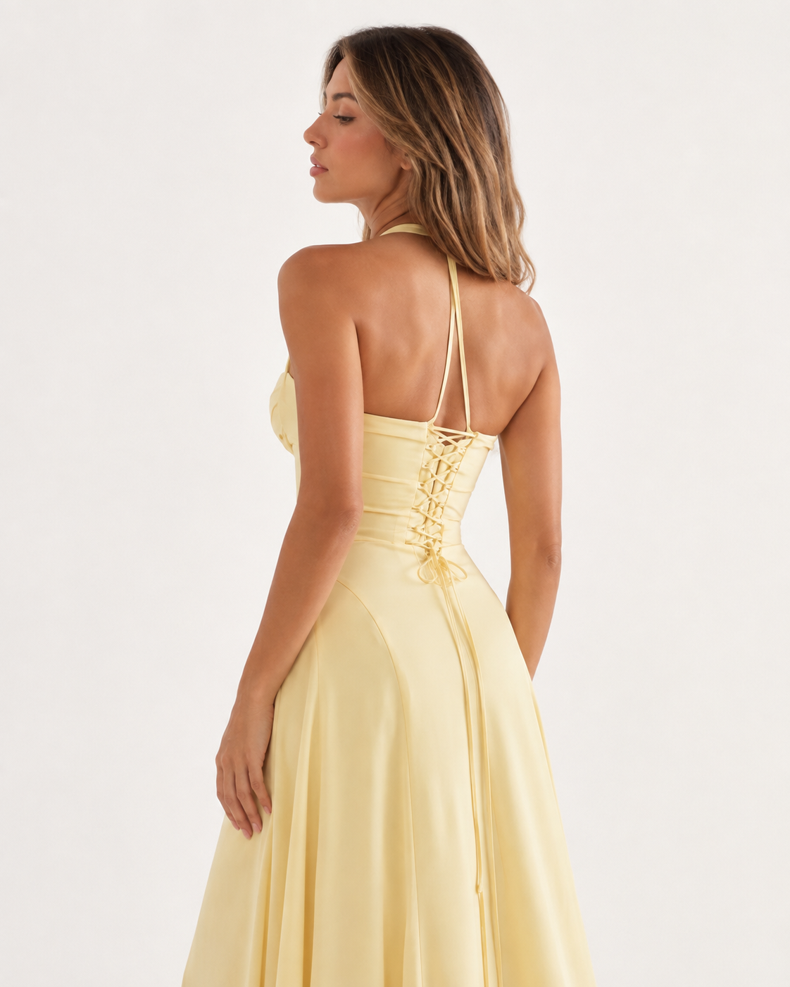 Lace-Up Back High-Split Maxi Dress
